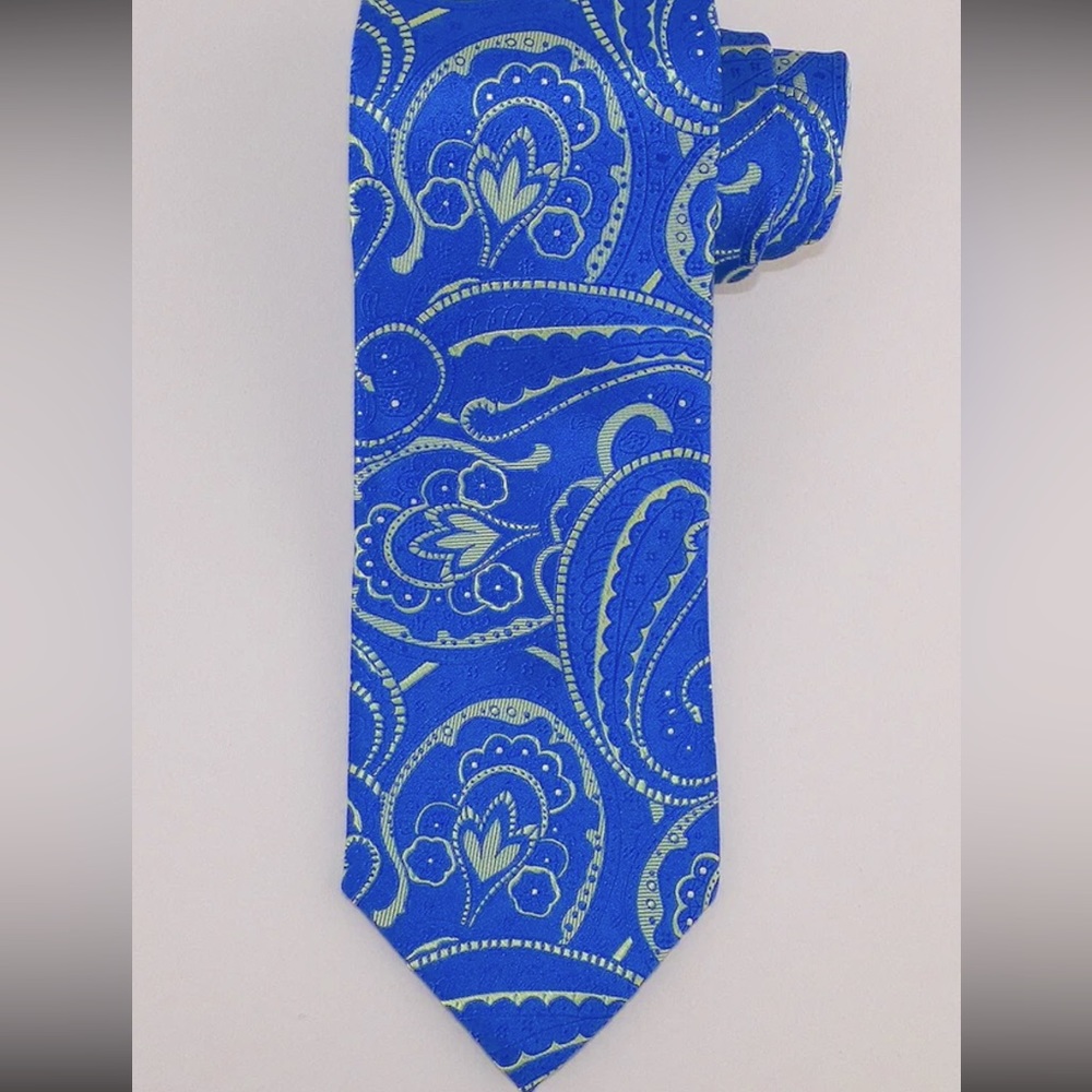 MICHAEL KORS Men's Bright Blue Light Green
PAISLEY Woven Silk Tie NWT